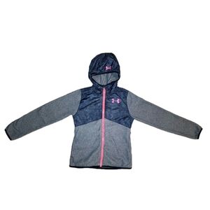Girls Under Armour Med Grey & Hot Pink Spring Hooded Jacket Inside Pockets
